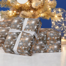 Rustic Barn Wood, frosty silver snöflingor Presentpapper