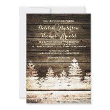 Rustic Barn Wood Gräs Träd Winter Wedding Inbjudan