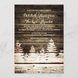 Rustic Barn Wood Gräs Träd Winter Wedding Inbjudan