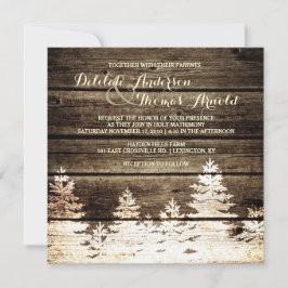 Rustic Barn Wood Gräs Träd Winter Wedding Inbjudan