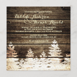 Rustic Barn Wood Gräs Träd Winter Wedding Inbjudan
