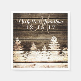 Rustic Barn Wood Gräs Träd Winter Wedding Napkin Pappersservett