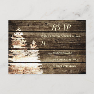 Rustic Barn Wood Gräs Träd Winter Wedding OSA Kort