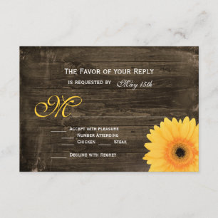 Rustic Barn Wood Gult Daisy Bröllops OSA Kort
