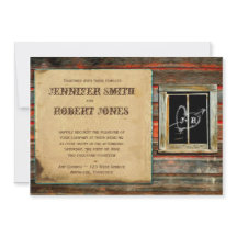 Rustic Barn Wood Heart Window Wedding bjudande in