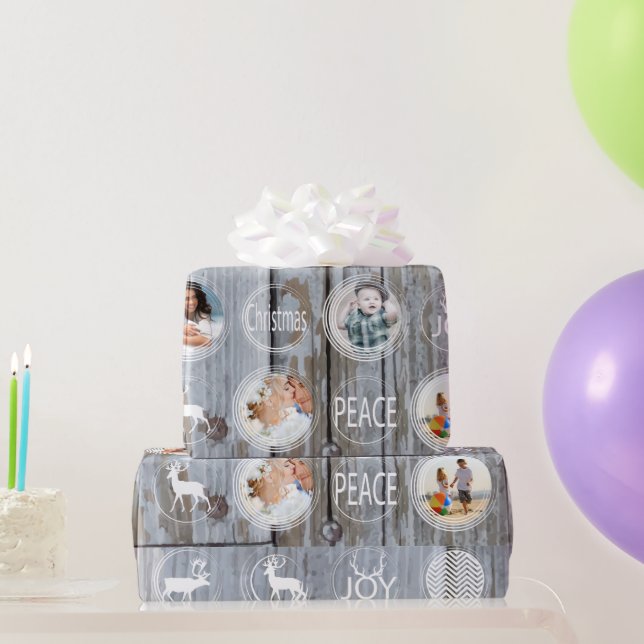 Rustic Barn Wood-julfamiljfoto Presentpapper (Festgåvor)