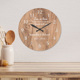 Rustic Barn Wood Kärlek Citote Bröllop-årsdag Stor Klocka