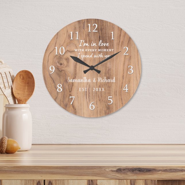 Rustic Barn Wood Kärlek Citote Bröllop-årsdag Stor Klocka (Rustic Barn Wood Love Quote Wedding Anniversary Large Clock)