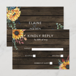Rustic Barn Wood Land Solblommor Bröllop OSA Kort