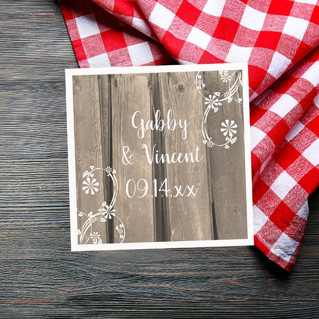 Rustic Barn Wood Landsbyggsbröllop Napkins Pappersservett (Set a rustic chic table at your barn party bridal shower or wedding reception with these napkins.)