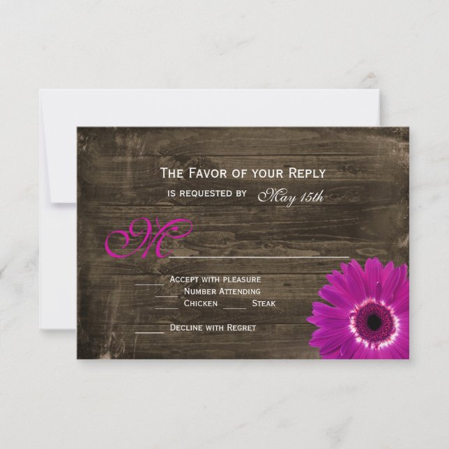 Rustic Barn Wood Lila Daisy Bröllop OSA Cards Kort (Framsida)