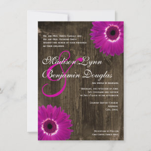 Rustic Barn Wood Lila Daisy bröllopsinbjudningar Inbjudningar