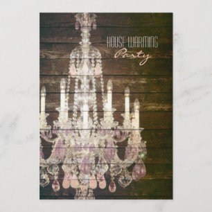 Rustic Barn Wood lila fransk chandelier Inbjudningar