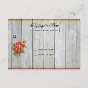 Rustic Barn Wood Mason Burk Red Dahlias RSVPs OSA Kort