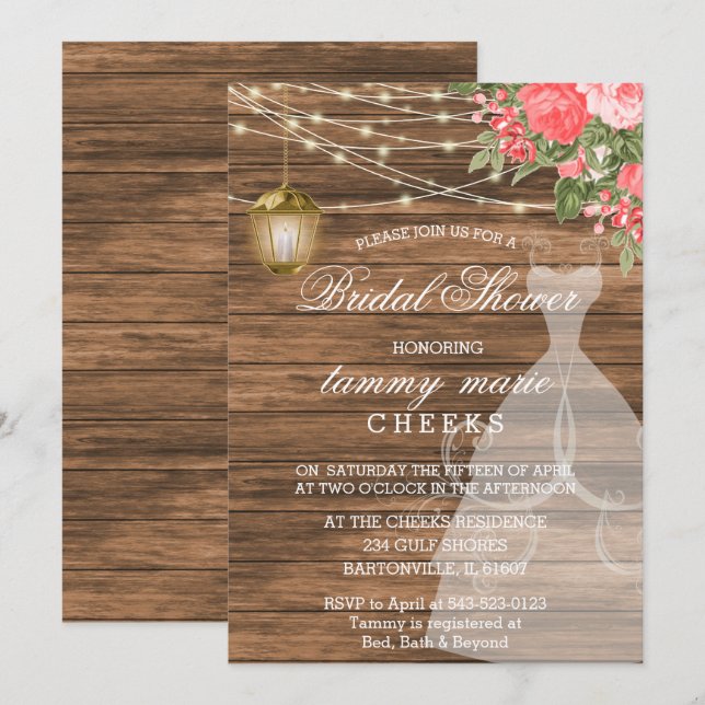 Rustic Barn Wood Möhippa - Coral Inbjudningar (Fram/baksida)