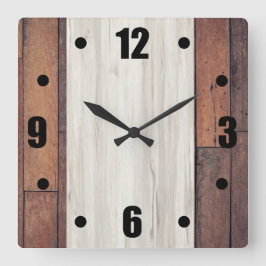 Rustic Barn Wood Natural Wood Block Bold Numbers Fyrkantig Klocka