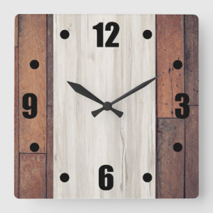 Rustic Barn Wood Natural Wood Block Bold Numbers Fyrkantig Klocka