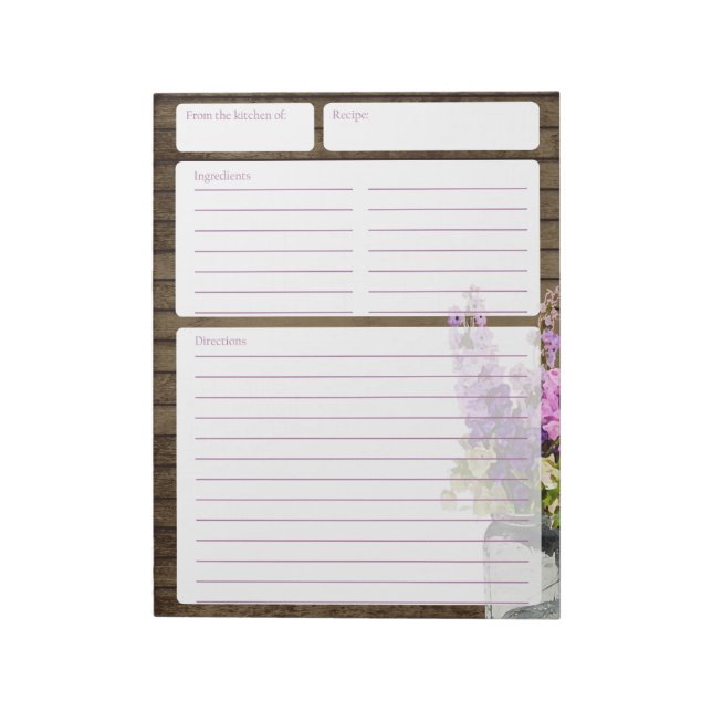 Rustic Barn Wood och Burk of Flowers Recipe Pages Anteckningsblock (Roterad)