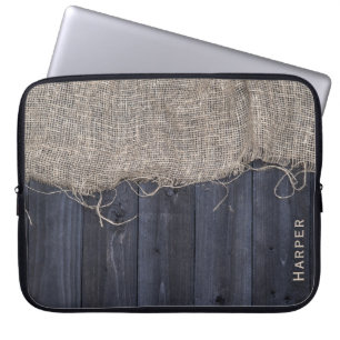 Rustic Barn Wood och Burlap Mönster med Namn Laptop Sleeve