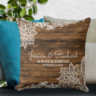 Rustic Barn Wood och Snöre Bröllop Pillow Kudde