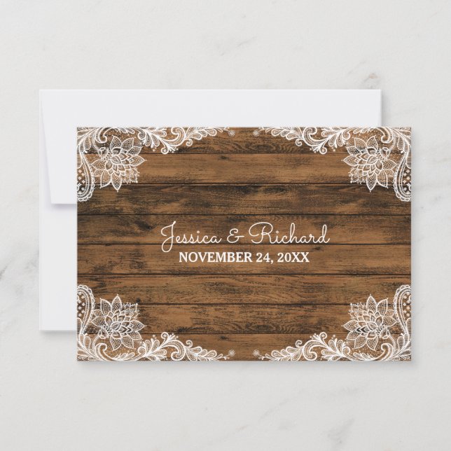 Rustic Barn Wood och Snöre Wedding Favor Tack Kort (Framsida)