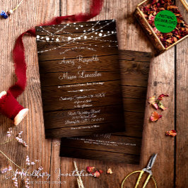 Rustic Barn Wood och String Ljus Bröllop Inbjudningar