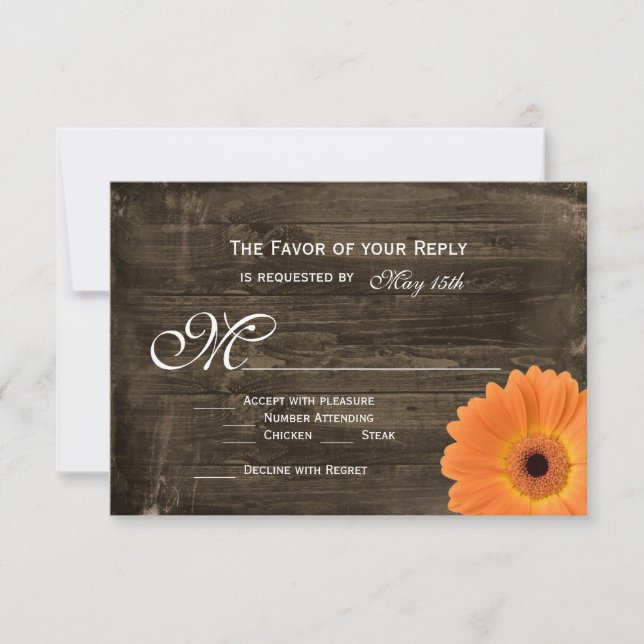 Rustic Barn Wood Orange Daisy Bröllops OSA (Framsida)