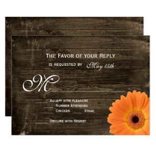 Rustic Barn Wood Orange Daisy Bröllops OSA Kort