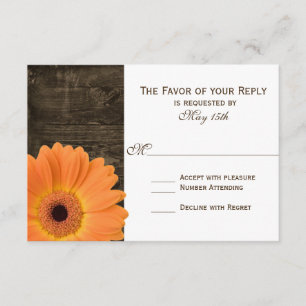 Rustic Barn Wood Orange Daisy Bröllops OSA Kort