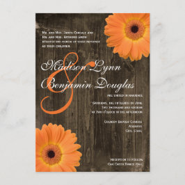 Rustic Barn Wood Orange Daisy bröllopsinbjudningar Inbjudningar