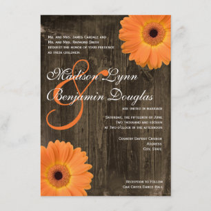 Rustic Barn Wood Orange Daisy bröllopsinbjudningar Inbjudningar
