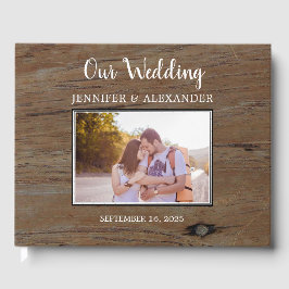 Rustic barn wood pattern photo couple wedding gästböcker