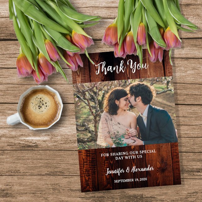 Rustic barn wood photo country wedding tack kort (Rustic barn wood photo country wedding thank you card. )