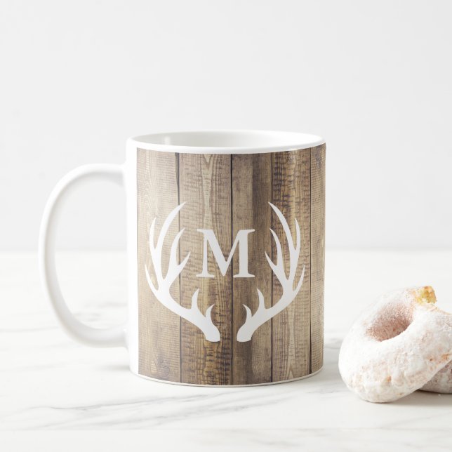 Rustic Barn Wood Planks Farmhouse Hjort Antlers Kaffemugg (Med munk)