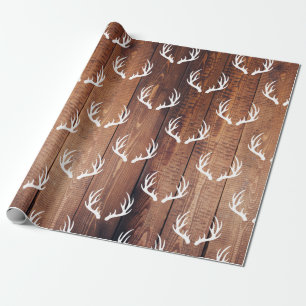 Rustic Barn Wood Planks & White Hjorts Antlers Presentpapper