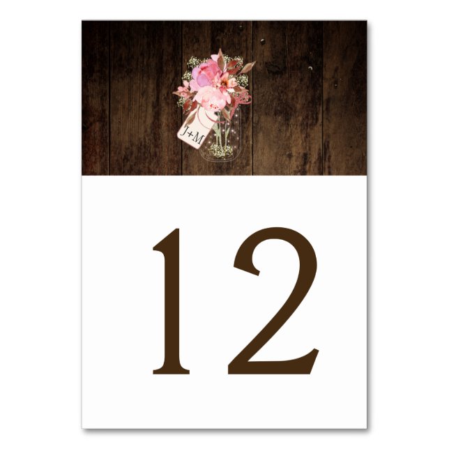 Rustic Barn Wood Rosa Blommigt Mason Burk | Bordsnummer (Framsidan)