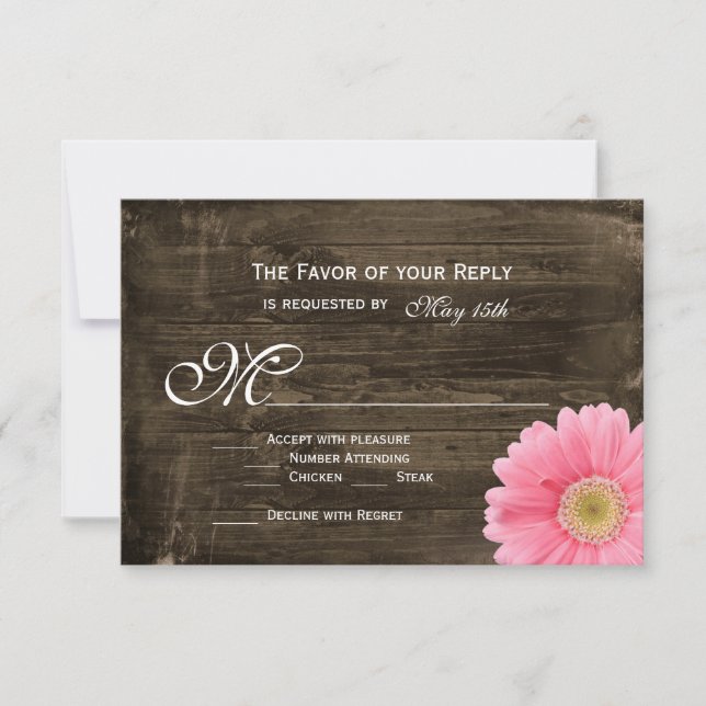 Rustic Barn Wood Rosa Daisy Bröllop OSA Cards (Framsida)