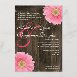 Rustic Barn Wood Rosa Daisy bröllopsinbjudningar Inbjudningar