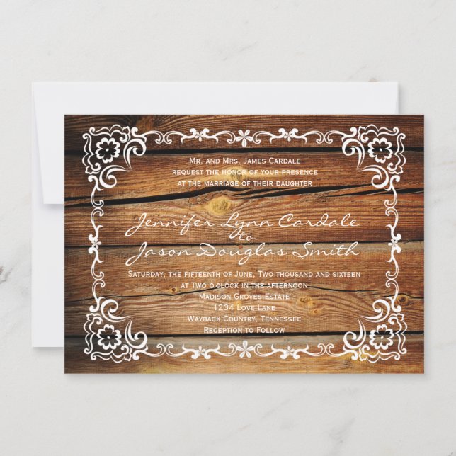 Rustic Barn Wood Rulla Ram bröllopsinbjudningar Inbjudningar (Framsida)