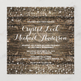 Rustic Barn Wood Snöflingor Winter Wedding Inbjudningar