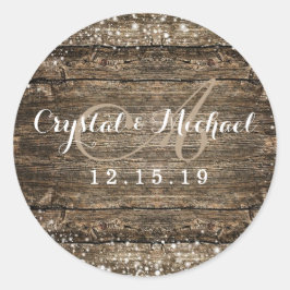 Rustic Barn Wood Snöflingor Winter Wedding Runt Klistermärke