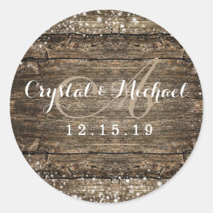 Rustic Barn Wood Snöflingor Winter Wedding Runt Klistermärke