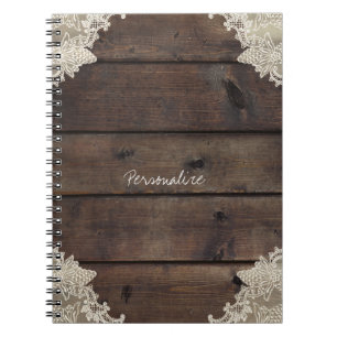 Rustic Barn Wood & Snöre Romantic Elegant Anpassni Anteckningsbok Med Spiral