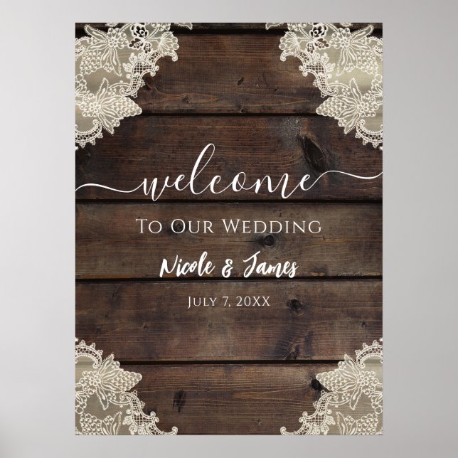 Rustic Barn Wood & Snöre Romantic Elegant bröllop Poster (Framsidan)