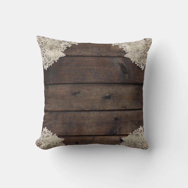 Rustic Barn Wood & Snöre Romantic Elegant Farmhous Kudde (Framsida)