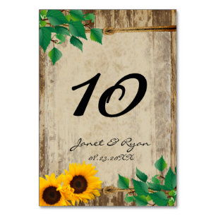 Rustic Barn Wood Solros Bröllop Bordsnummer