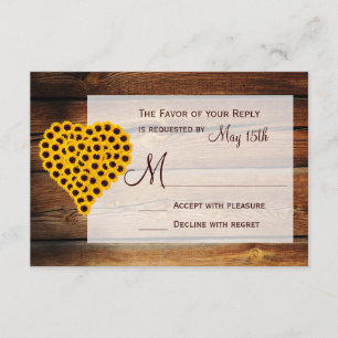 Rustic Barn Wood Solros Heart Bouquet Bröllop OSA Kort