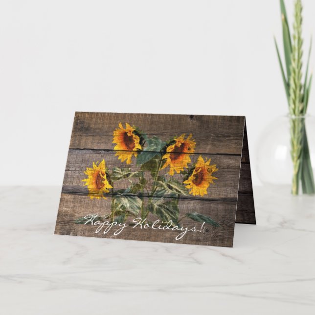 Rustic Barn Wood Solros Helgkort (Framsida)