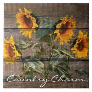Rustic Barn Wood Solros Kakelplatta