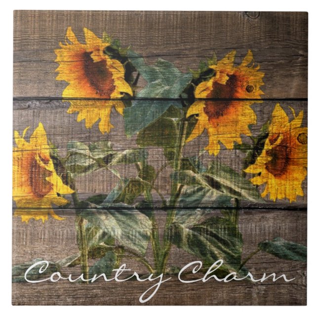 Rustic Barn Wood Solros Kakelplatta (Framsidan)